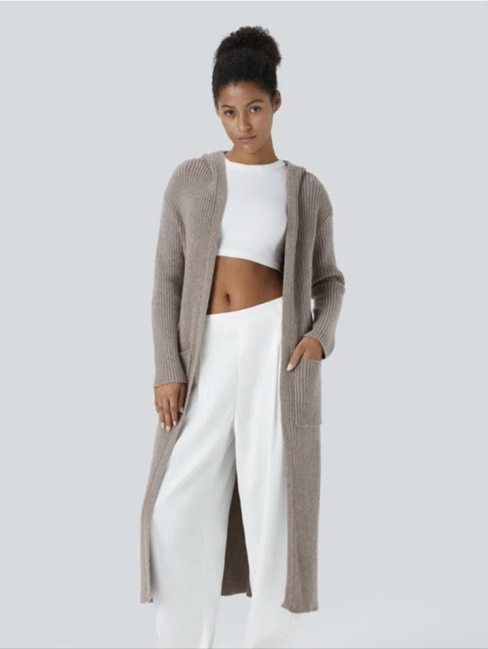 HALARA Hooded Long Sleeve Pocket Longline Casual Cardigan